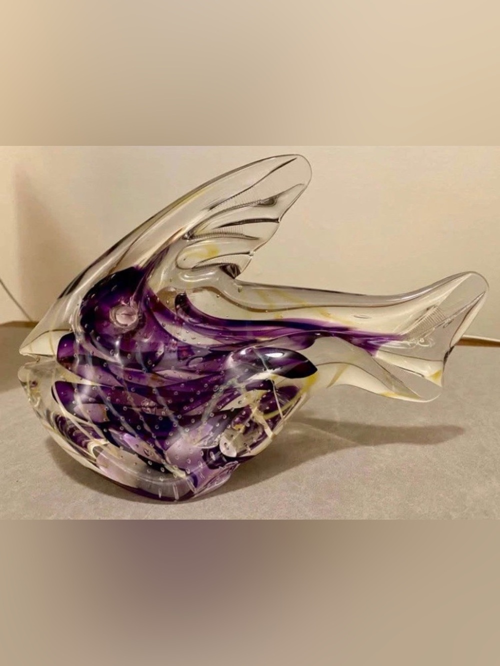 Rollin Karg Dichroic Fish Art Glass Sculpture 10" Hand Blown, Signed